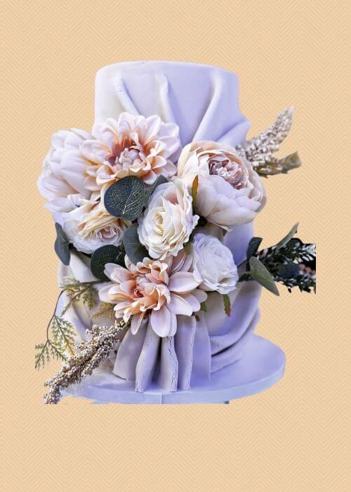 A purple wedding cake.