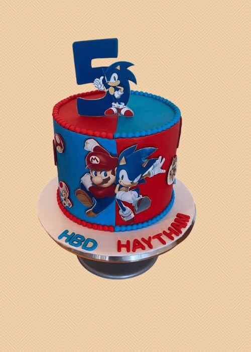 A cake with sonic the hedgehog.